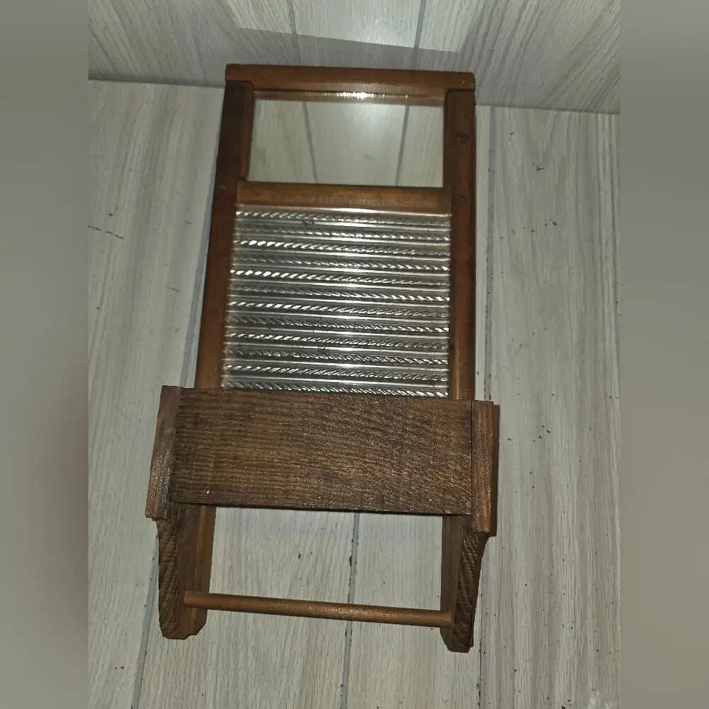Vtg 70s Handmade Dubl Handi Washboard Shelf & Towel Holder Farmhouse Kithchen